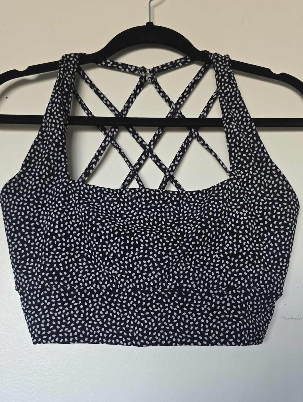 BuffBunny Black Crop Top with White Dot Pattern & Strappy Back